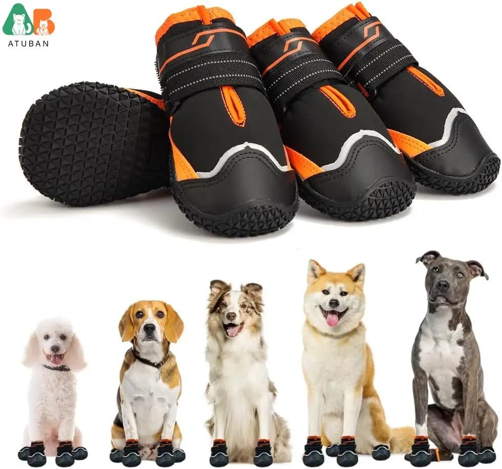 ATUBAN scarpe per cani per cani stivali per cani antiscivolo e protezioni per zampe per pavimentazione calda stivaletti per cani impermeabili per escursioni estive in giornata di pioggia