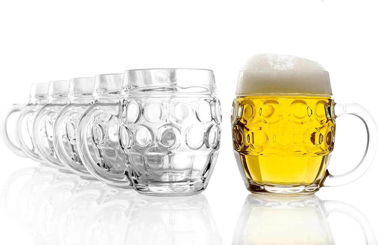 Set di 6 tazze da birra tradizionali tedesche, 300 ml con segno di riempimento e stemma, vetro durevole lavabile in lavastoviglie