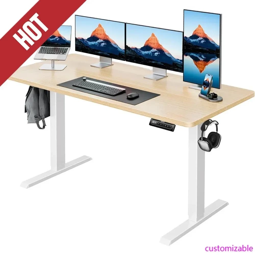 Scrivania Elettrica Regolabile in Altezza HOT-55" X 24", 4 Impostazioni di Altezza Memorizzabili, Gancio per Cuffie, Organizzatore Cavi, Scrivania Sit-Stand