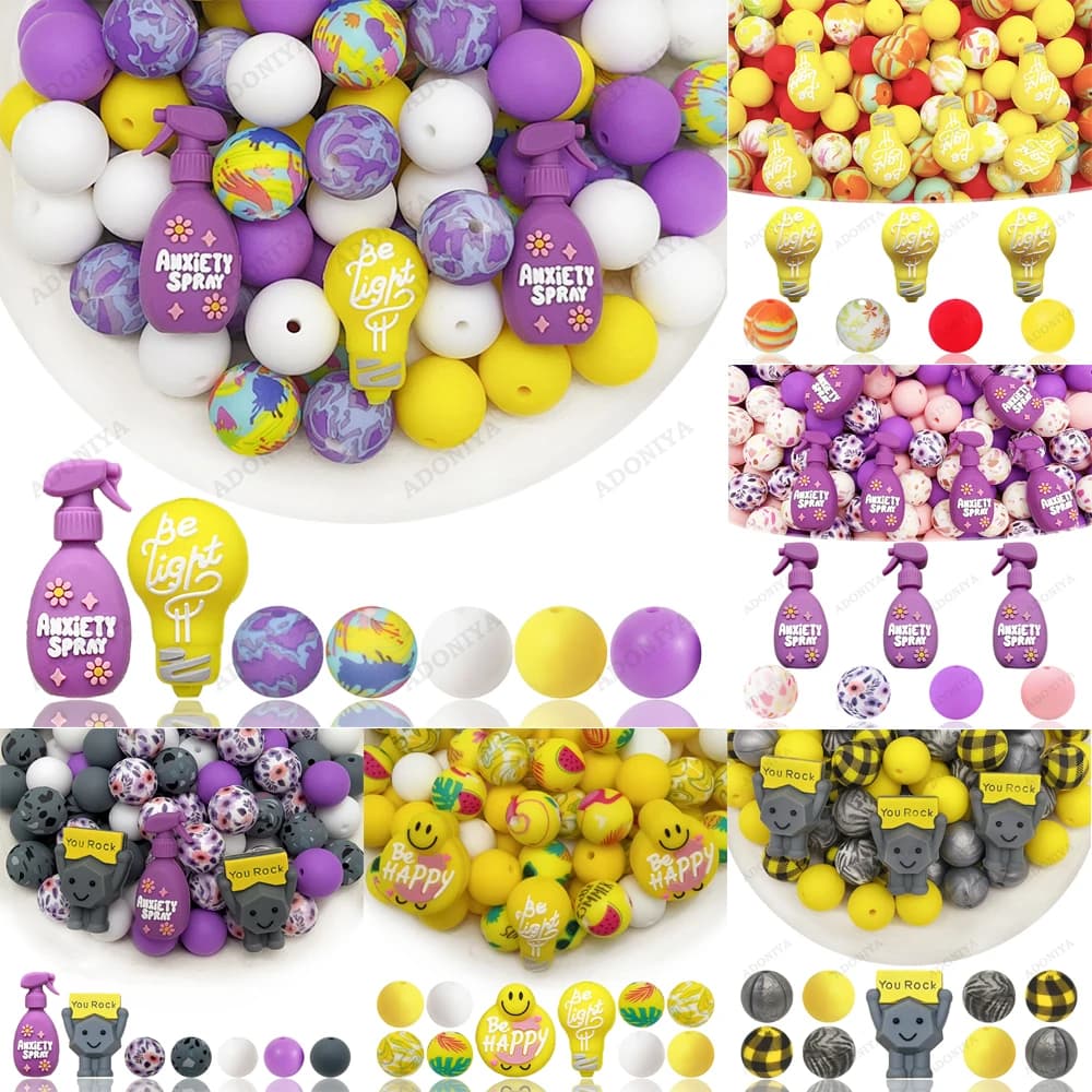 32/44Pcs Healing and Stress-Relief Themed Silicone Bead Set DIY Beaded Necklace Bracelet Decoration Pen Jewelry Pendant Etc. Holiday Birthday Gift