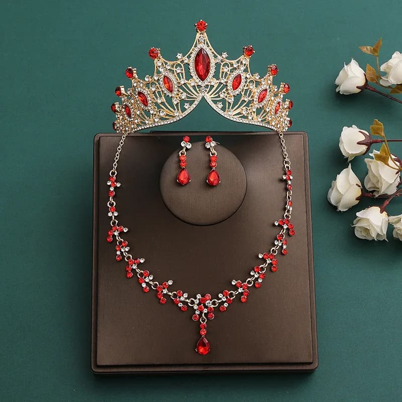Set di Gioielli da Sposa per Ragazze: Corona, Collana, Orecchini e Accessori per Capelli - Elegante Tiara in Cristallo Rosa
