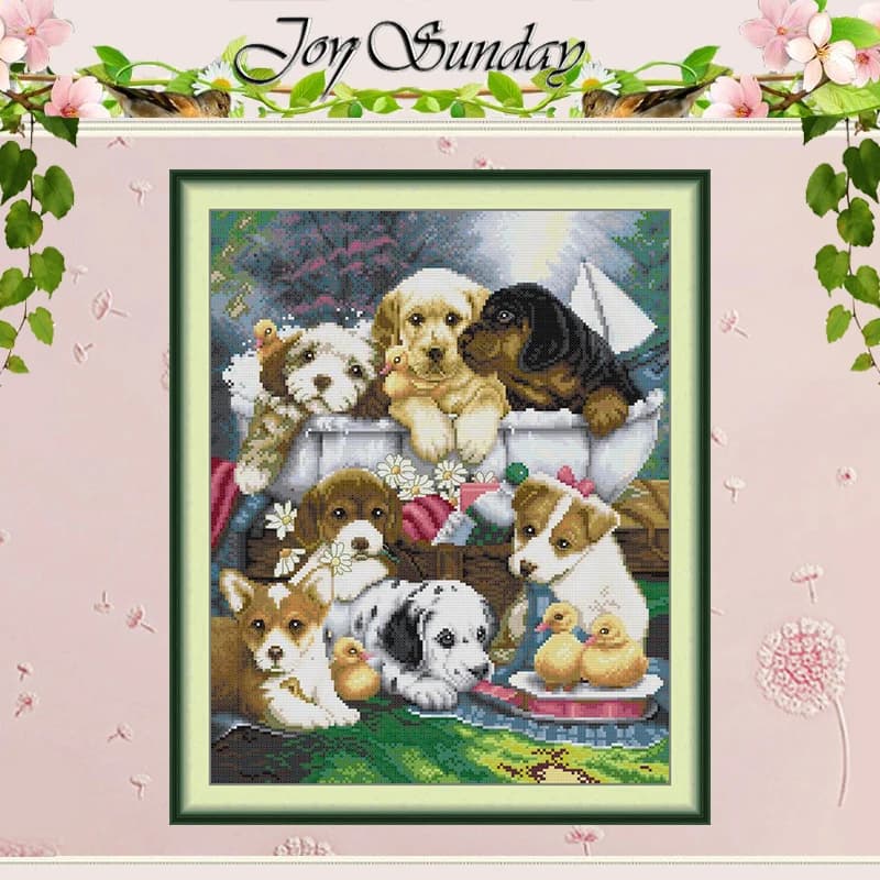 Dog Bathing Time Patterns Counted Cross Stitch Set DIY 11CT 14CT 16CT Stamped DMC Cross-stitch Kit Embroidery Needlework Crafts