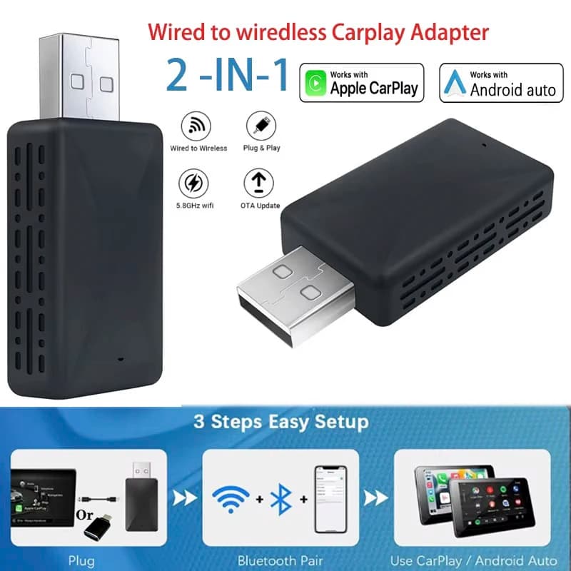 Carplay Android Wireless 2 in 1 tipo C Plug and Play C USB Smart Mini Box per auto cablate in fabbrica, CarPlay wireless e Android Auto