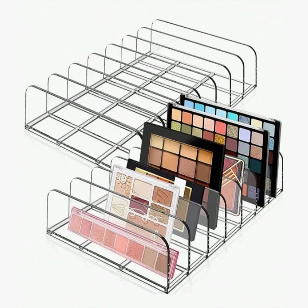 Transparent make-up organizer at 7 compartments for shade palette and cosmetics, toilet table and worktop 2030