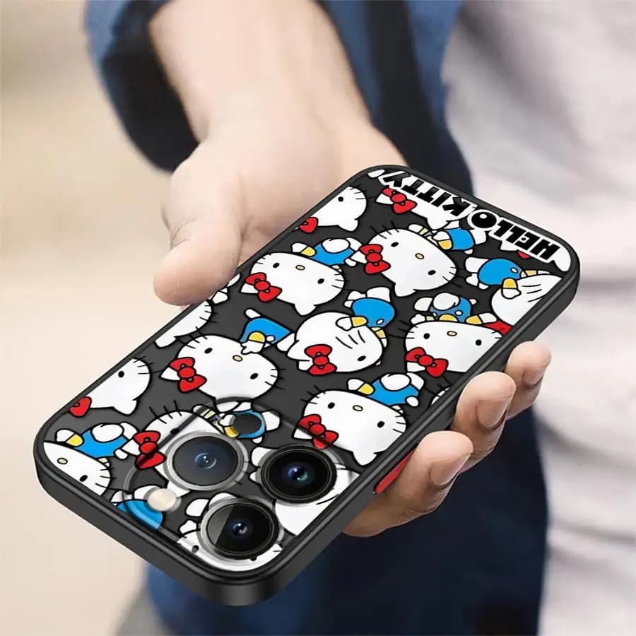 Custodia Sanrio Hello Kitty alla moda per iPhone XS 17 Air 15 Plus 14 12 7 8 11 16e 13 Mini 16 Pro Max Cover posteriore per telefono