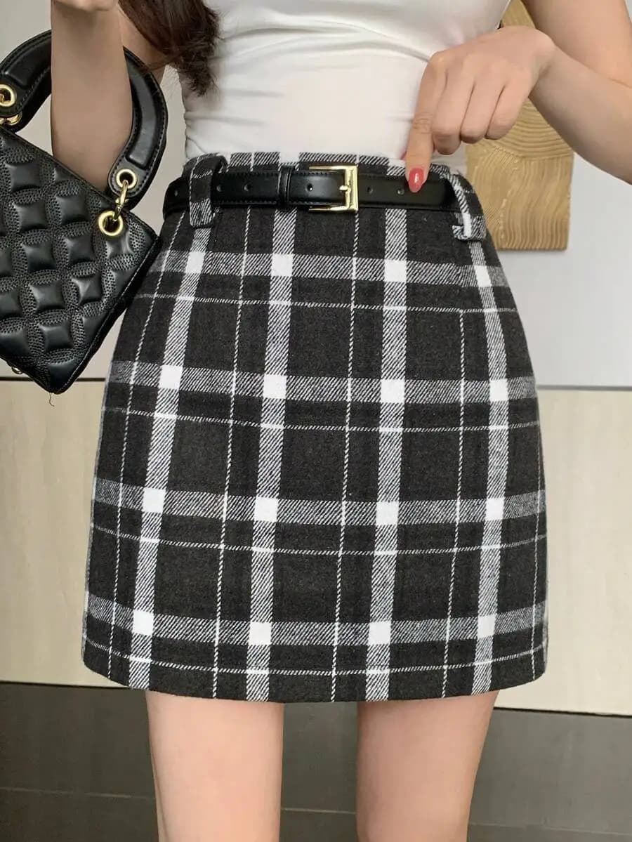 Plaid Mini Skirt For Women Casual Versatile Autumn Winter