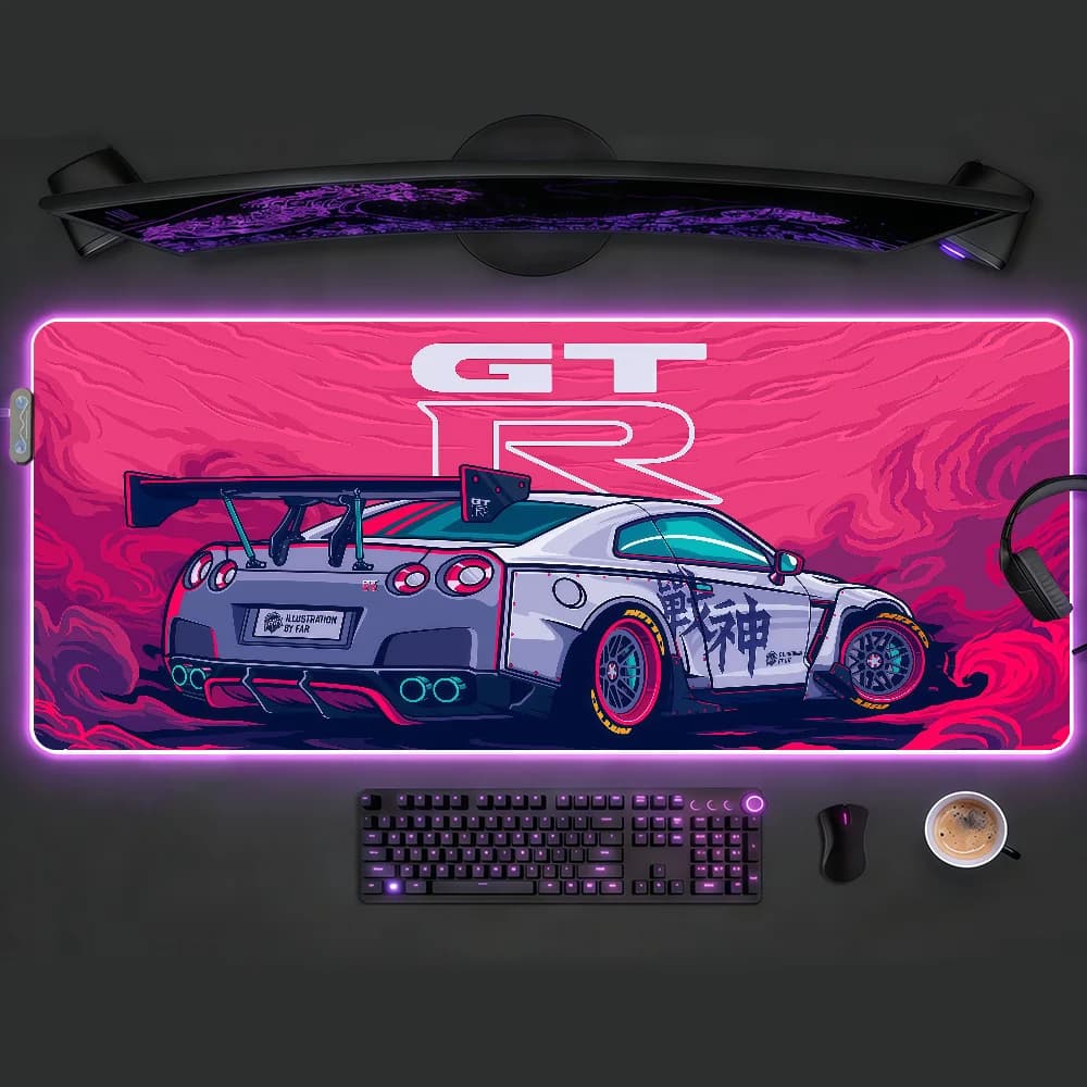 Tappetino per mouse per auto sportive, tappetino da scrivania antiscivolo con LED RGB, accessori da gioco in gomma, tappetino grande XXL per tastiera da ufficio e computer