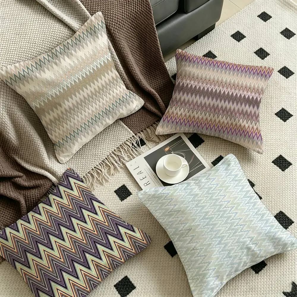 Geometric Waves Pillow Covers Cartoon Sofa Decorative Home Double-sided Printing Short Plush Cute Cushion Cover