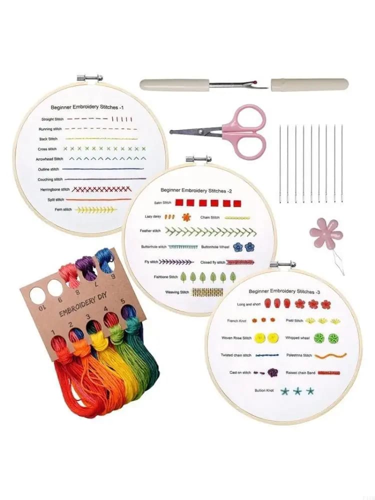 F19B Beginners Embroidery Practice Bamboo Embroidery Hoop Seam Riper Set for Craft Lover Hand Embroidery