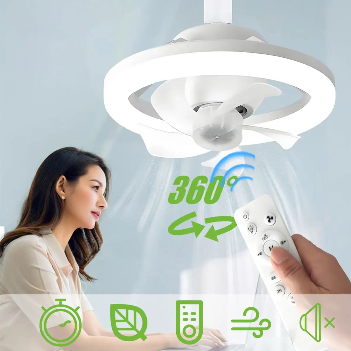360 ° Lampadina per ventilatore da soffitto rotante E27 Luce a LED con lampada per ventilatore dimmerabile remota per illuminazione domestica AC85-265V
