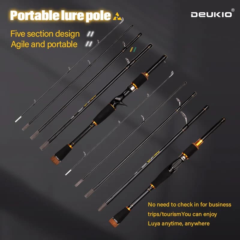 DEUKIO Baitcasting Spinning Canne da viaggio in carbonio 4/5 sezioni Canne da pesca Casting Peso Potenza Ultraleggero Richiamo Trota Mini Pole