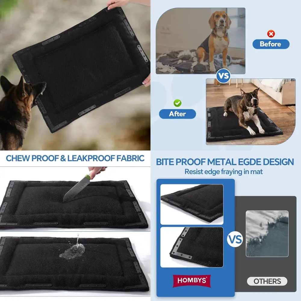 Letto per cani durevole e resistente alla masticazione con 14 rivetti - 0,8 di spessore, tappetino impermeabile per casse medie, 35x22