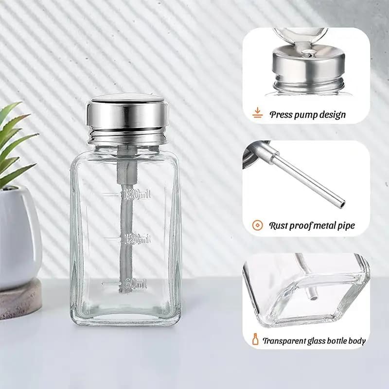 Nail Storage Refillable Glass Bottles Empty Liquid Press Pump Dispenser Nail Art Polish Remover Cleaner Makeup Manicure Tools