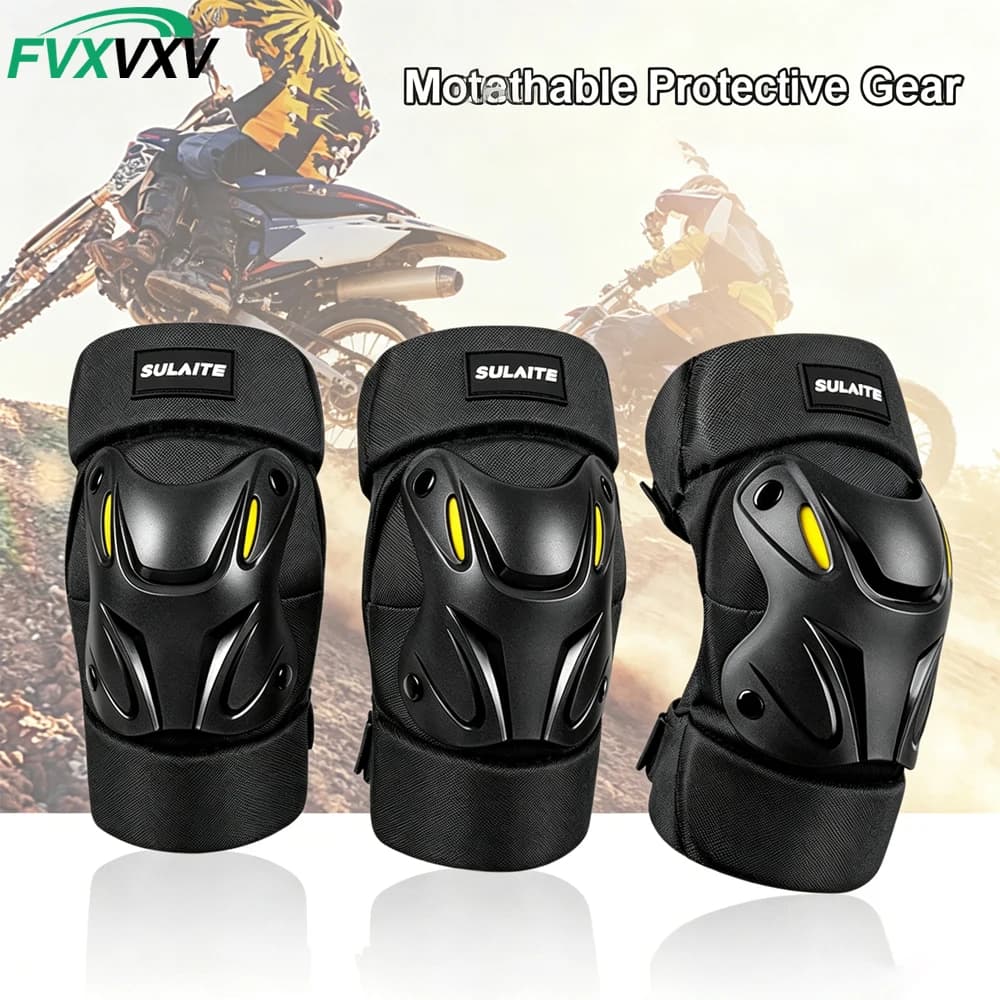 1Pair Electric Bike Motorcycle Knee Shin Guard Pads Black Adjustable Knee Elbow Guards Pads Protector Armor for Motocross Racing