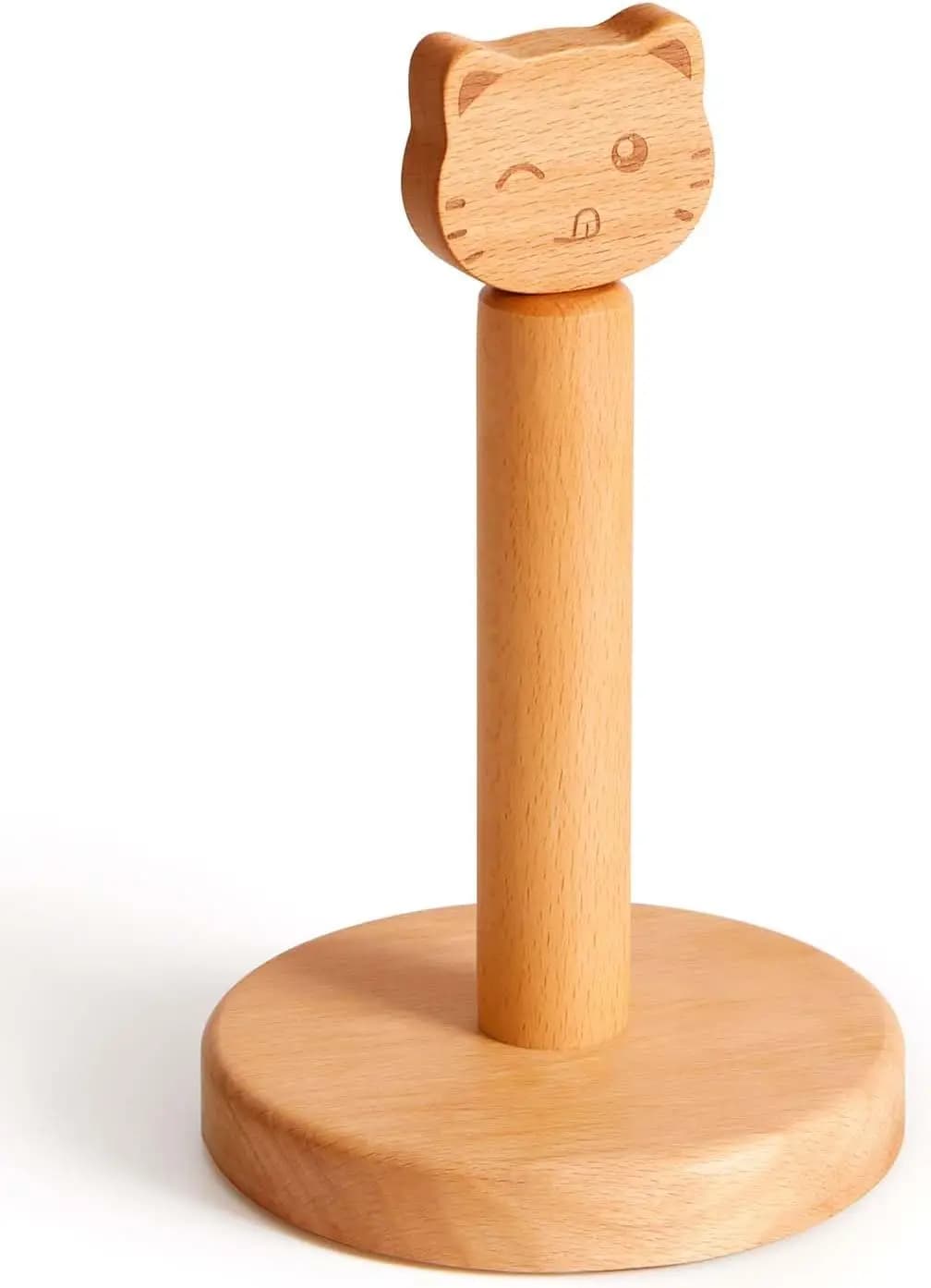 Portarotolo per Carta Igienica in Legno con Design a Gatto, Supporto Autoportante con Base Antiscivolo per Bagno