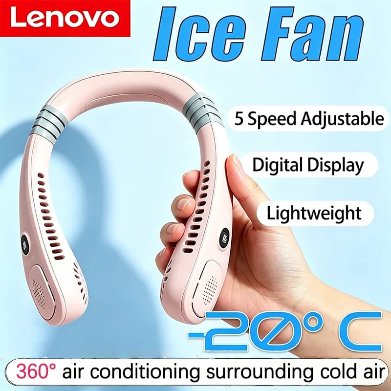 Lenovo 2027 New Mini Ultra Long Life Neck Bladeless Fan Portable Lazy Silent Fan Usb Charging Student Sports Office