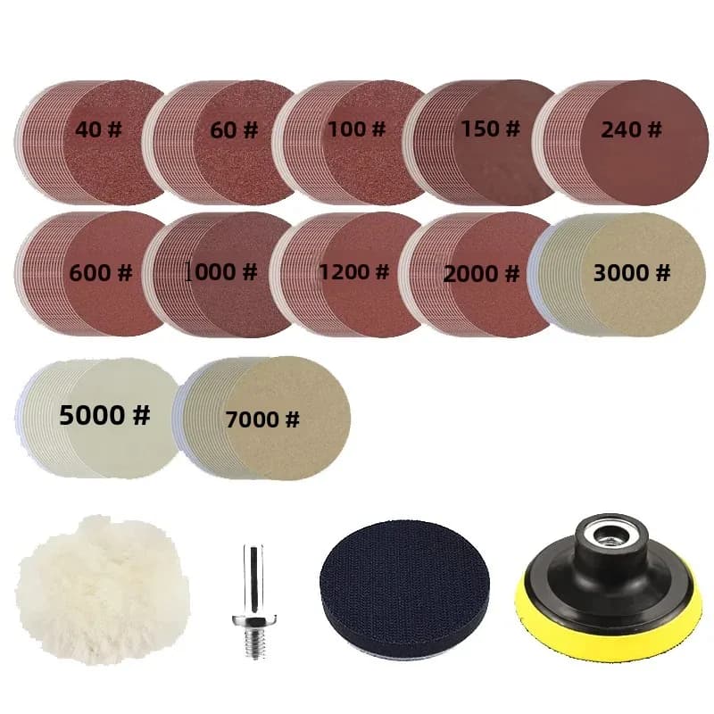 Tamponi per lucidatura da 3 pollici Kit carta vetrata 30-124 pezzi con tamponi in spugna Adattatore per trapano M10 Disco abrasivo a umido e a secco Grana 40-7000