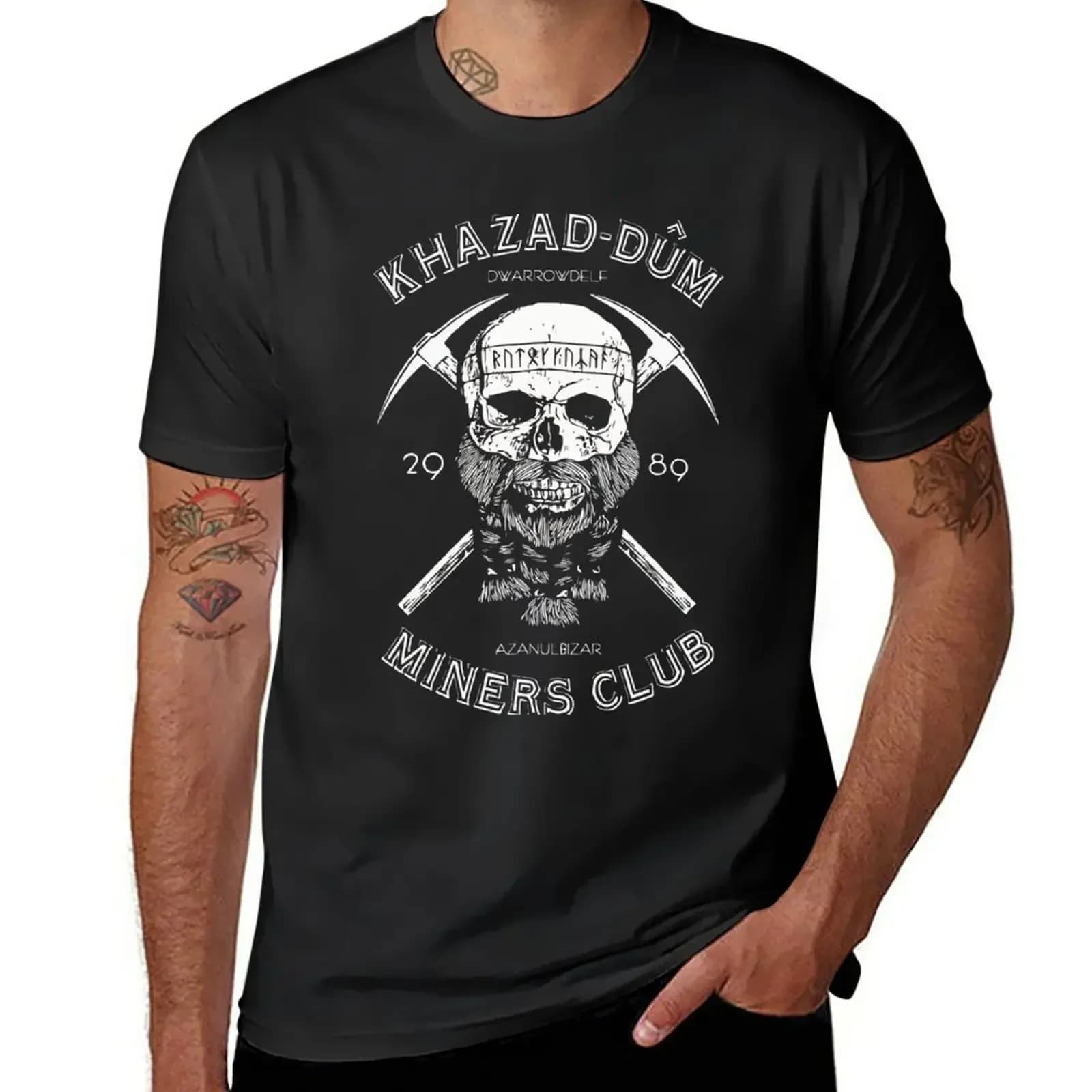 Design Your Own Summer Tops Plain White T Shirts Men New Khazad-Dum Miners Club T-Shirt Tops Black Custom Funny Cotton Tee