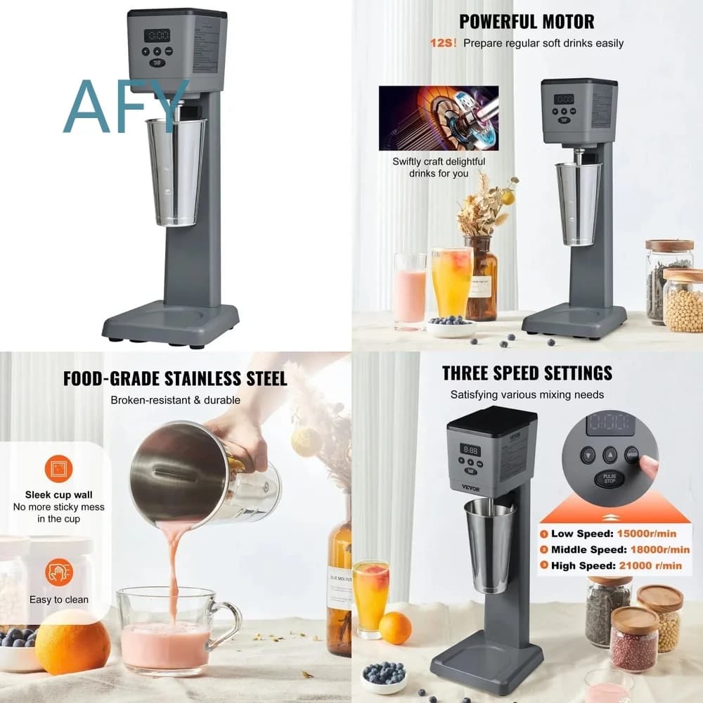 375W Electric Milkshake Maker for Home Barista Use LED Display 3-Speed Drink Mixer Blender Frother with Intelligent