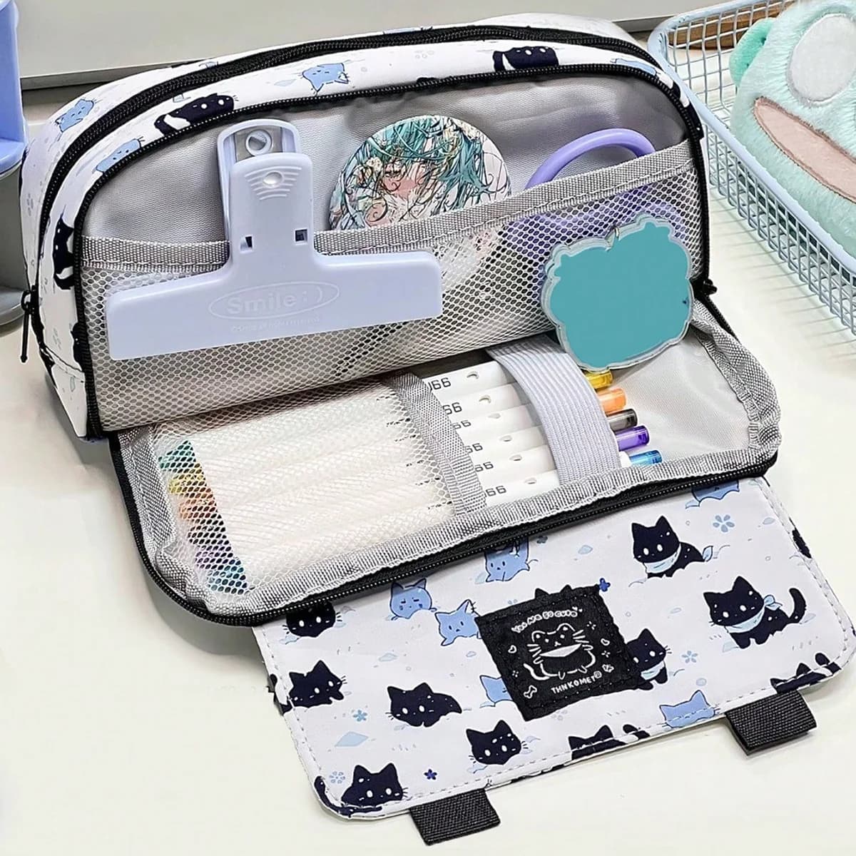 Astuccio multistrato con stampa animalier simpatico cartone animato - Astuccio portatile con cerniera Materiale scolastico Organizzatore di archiviazione per ufficio per studenti