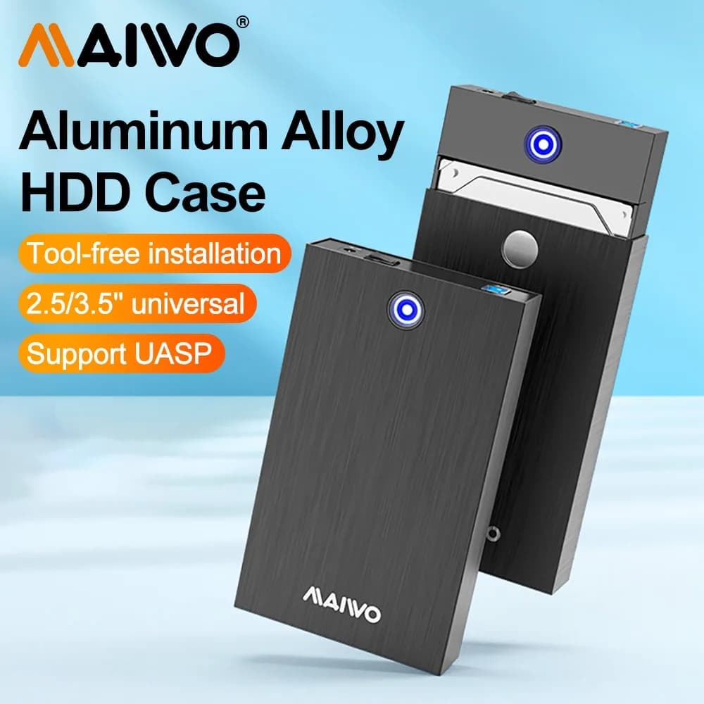 MAIWO Custodia per disco rigido esterno SATA HDD SSD da 2,5 3,5 pollici USB 3.0 Custodia per disco rigido esterno in lega di alluminio Supporto UASP 24TB Capacità senza attrezzi