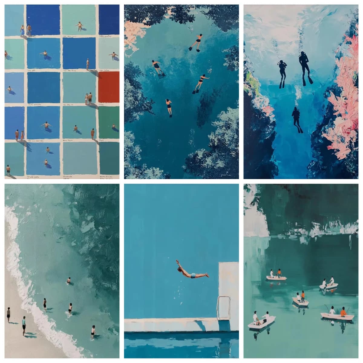 Oil Painting By Numbers Minimalist Swimmers Coast Ocean on Canvas Home Decor for Living Room Bedroom Handmade Gift Frameless