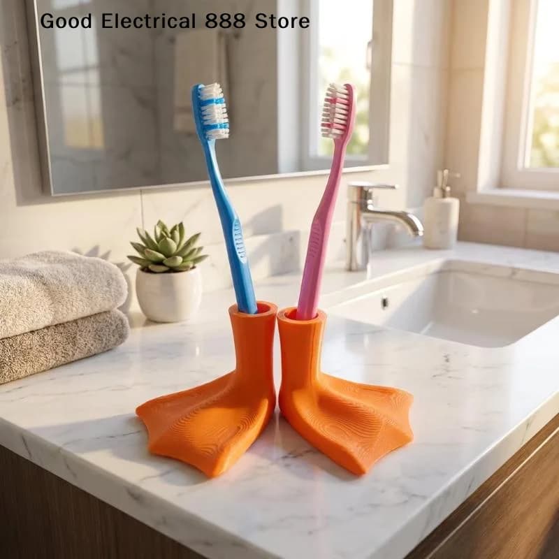 【G】1/2pcs Cute Duck Foot Toothbrush Holder, Creative Duck Paw Design Toothbrush Stand, Universal Bathroom Countertop Organizer