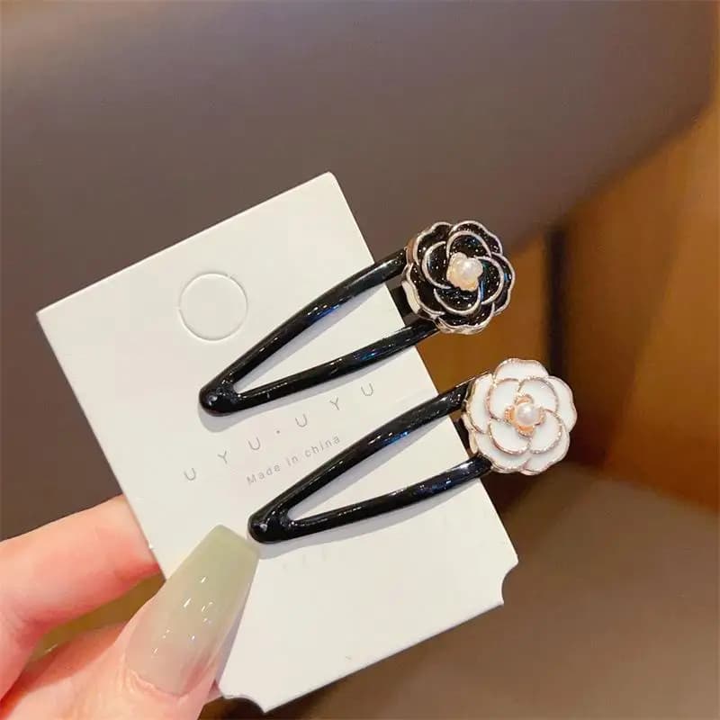 2/6 Pezzi Eleganti Fermagli per Capelli a Camelia, Versatili e alla Moda, con Design Floreale per Frangia Laterale, Accessori per Acconciature Eleganti