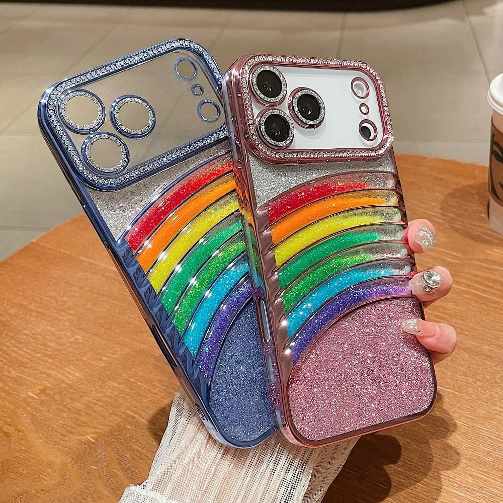 Custodia con placcatura sabbie mobili arcobaleno glitterato per iPhone 17 Air 16 16E 15 14 13 12 11 Pro Max Cover in silicone