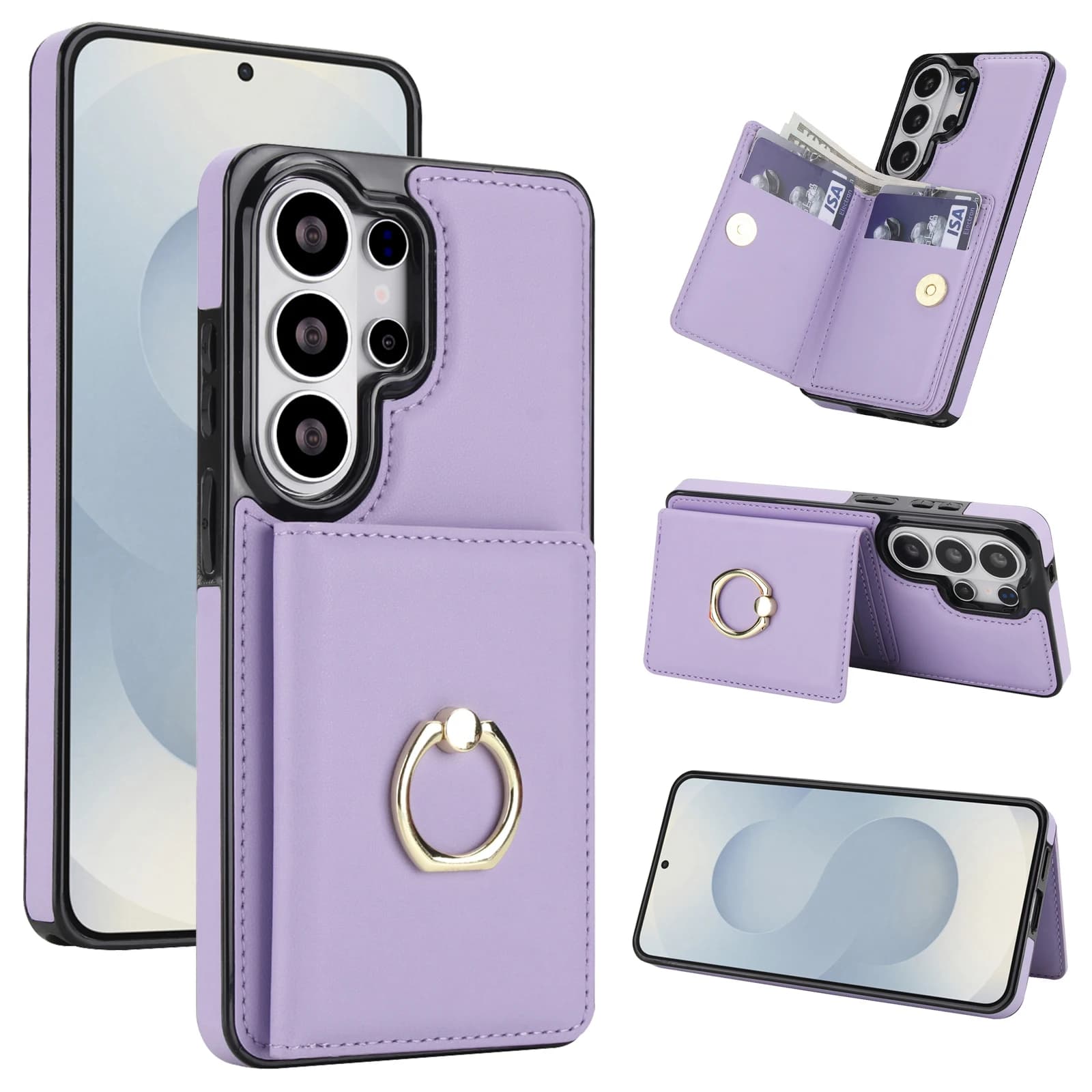 Leather Wallet Case with Card Holder and Ring Support for Samsung Galaxy S23 S24 S25 S26 Ultra Plus A56 A36 A26 A16 A55 A35 A15