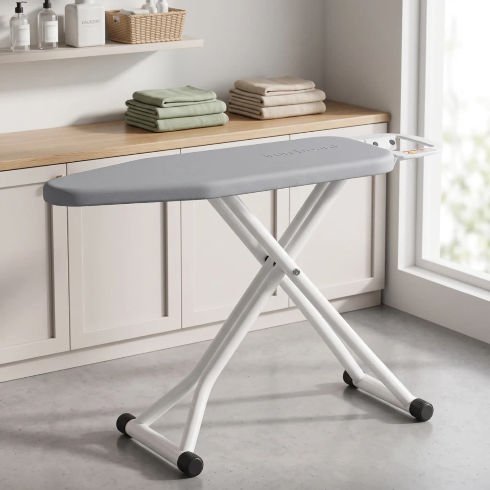 Foldable Ironing Board Padded Ironing Board with Hanger Furniture Space-Saving Home Appliance Non-Slip for Laundry Room