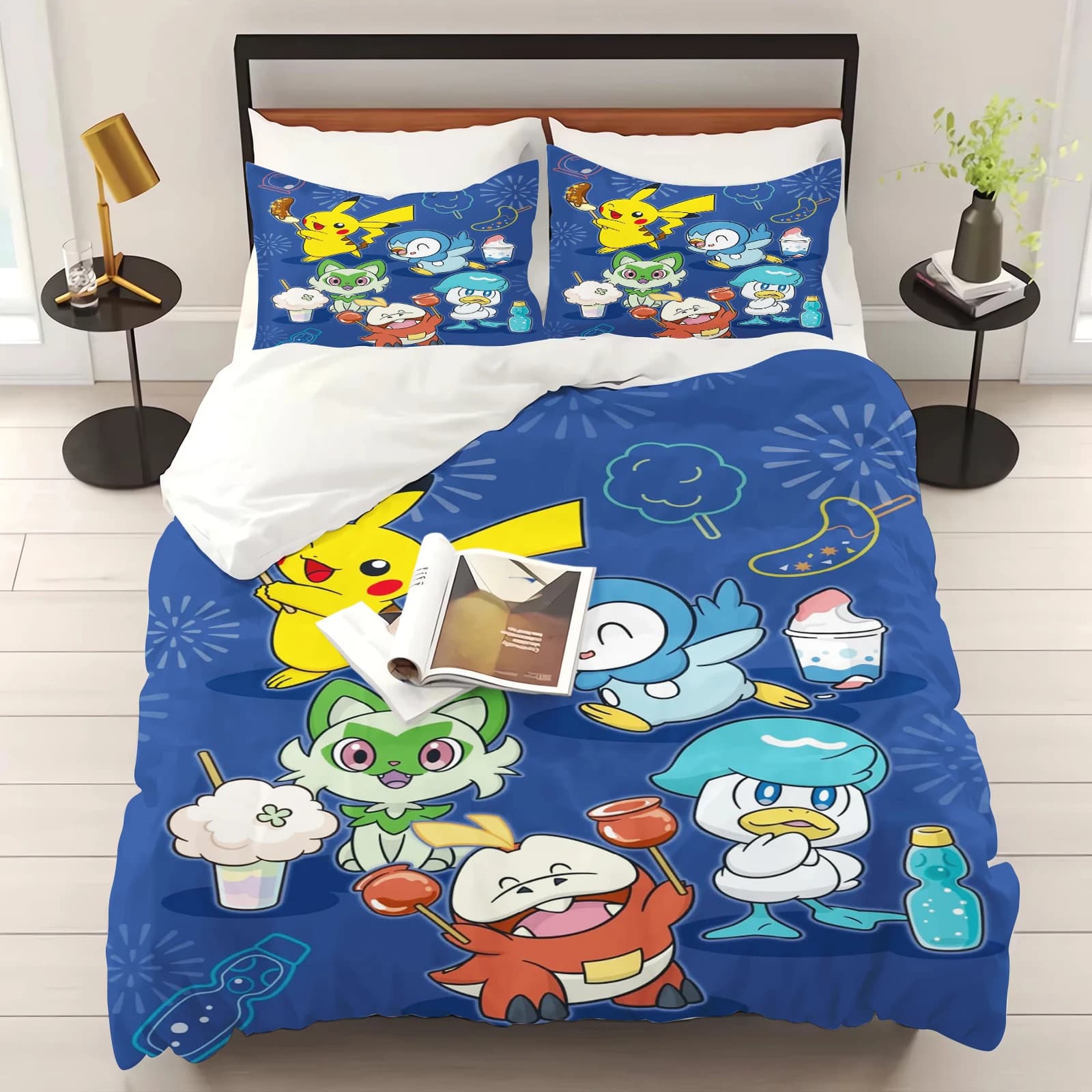 Set copripiumino Pokemon Biancheria da letto trapuntata Set biancheria da letto per bambini 3D 3 pezzi 1 copripiumino king size
