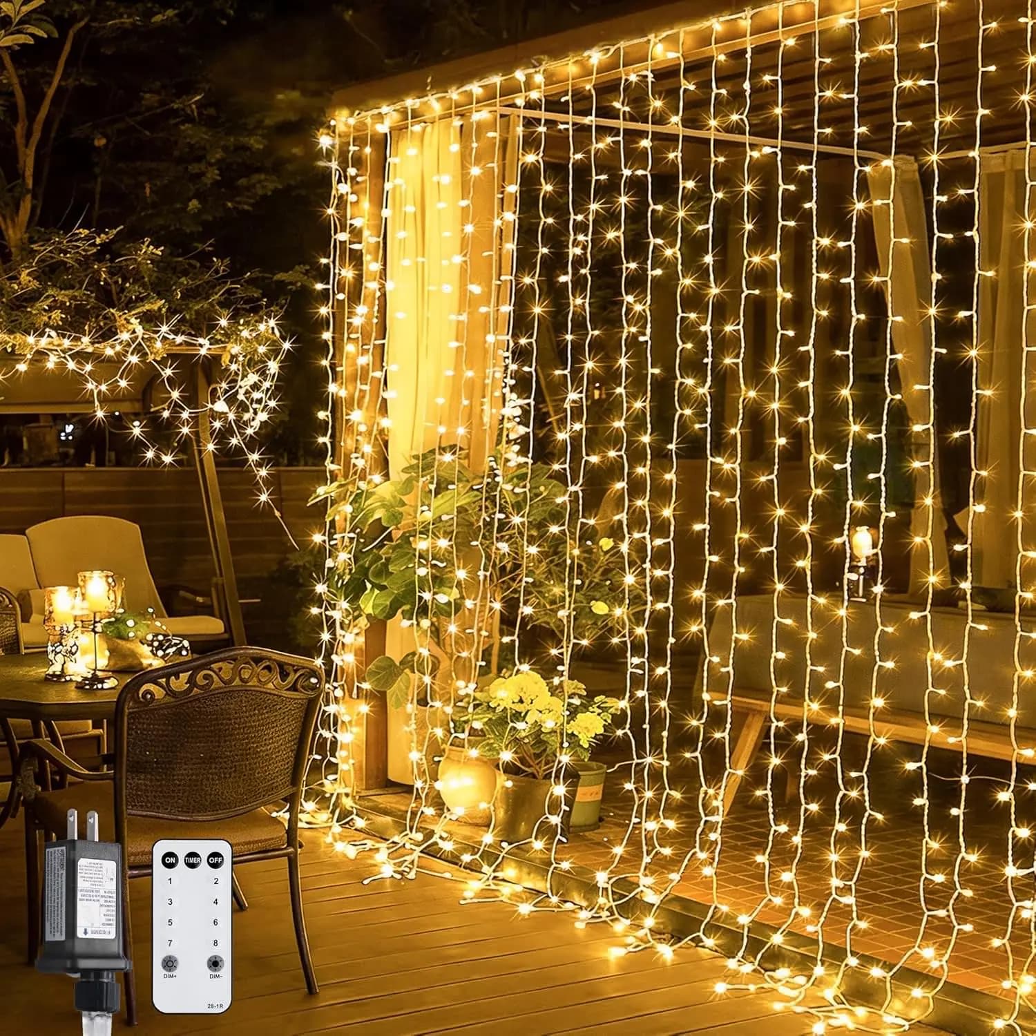 Luci a LED con Telecomando da 300 LED, Catena Luminosa da Inserire nella Presa per Interni ed Esterni, Decorazione per Camera da Letto, Matrimoni, Feste, Natale, Bianco Caldo