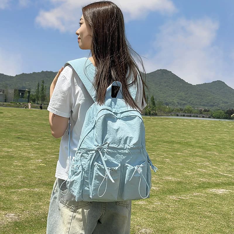 Zaino casual in nylon semplice giapponese Zaini scolastici con coulisse estetici vintage Y2k All Match Zaini alla moda chic per studenti