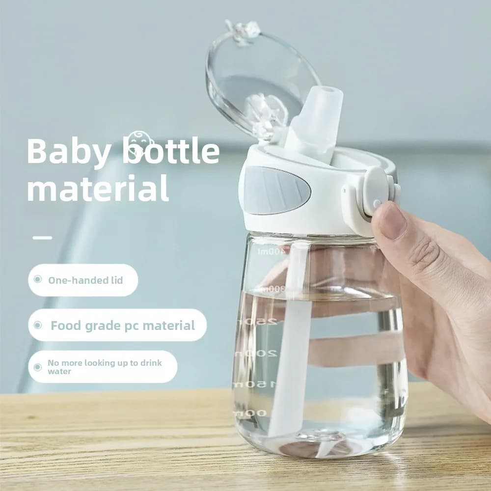 Nuova Bottiglia d'Acqua in Plastica con Cannuccia, Resistente alle Cadute, in Silicone Alimentare, Leggera con Scala Graduata