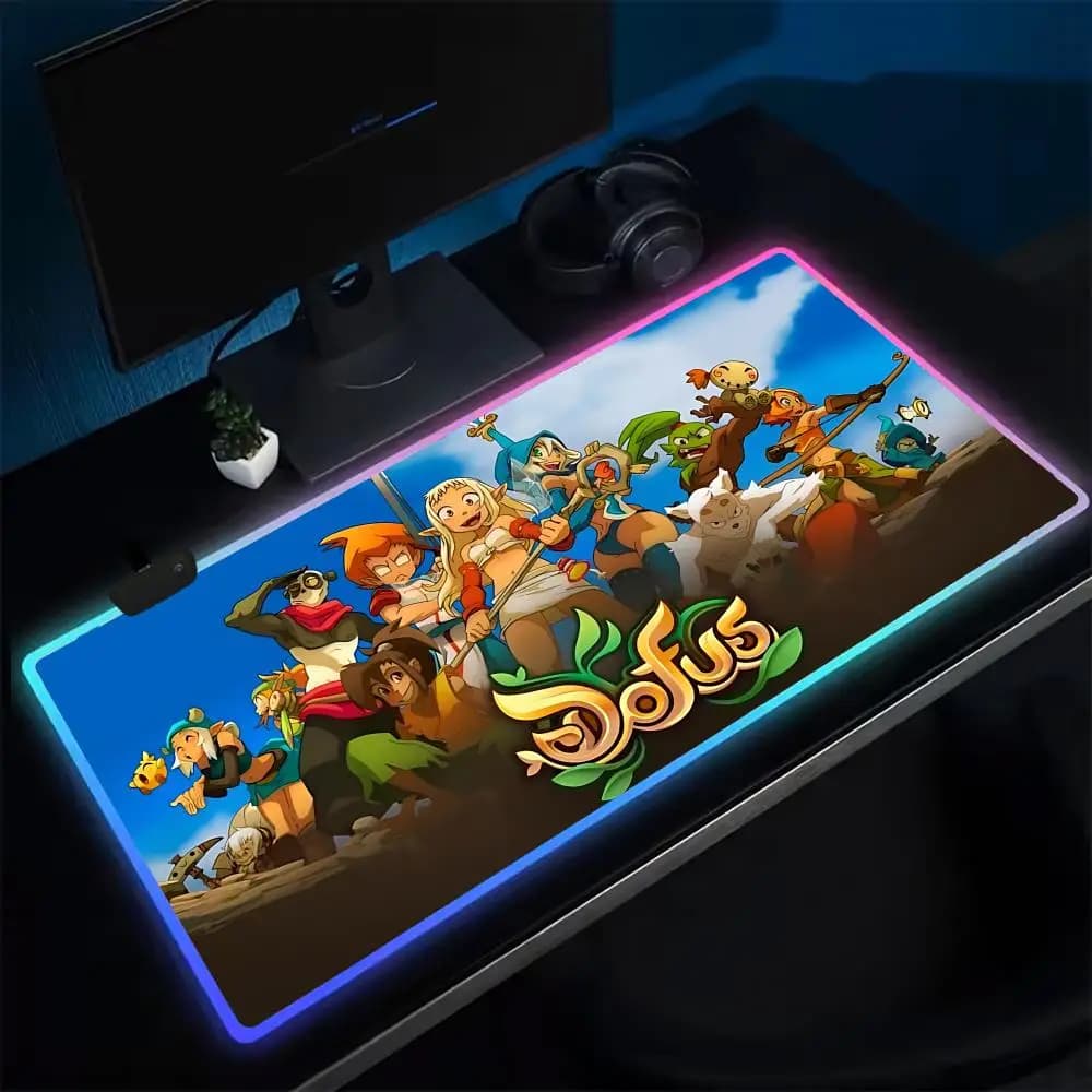 Tappetino per mouse DOFUS Tappetino per mouse da gioco anime Tappetini da tavolo a LED Tappetini da scrivania in gomma retroilluminati XXL RGB