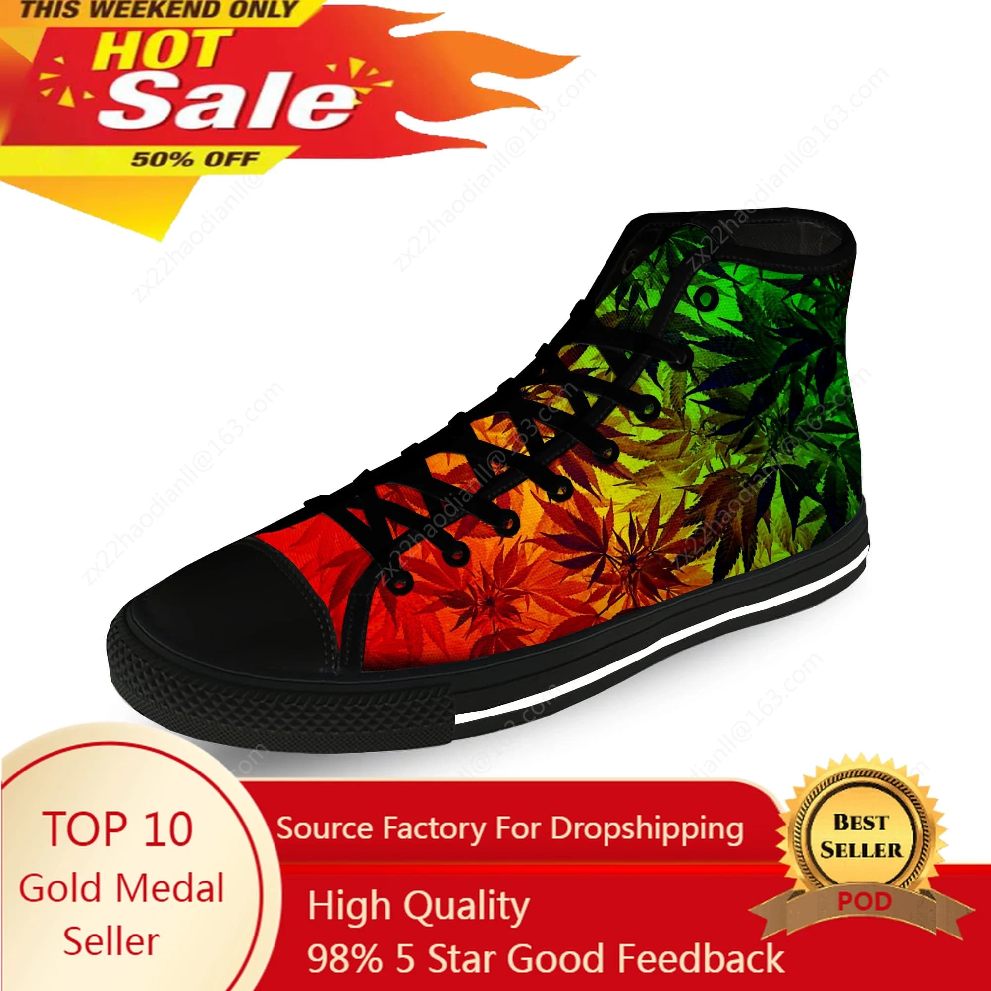 Weed Leaf Pot Cannabis Marijuan Panno casual Stampa 3D Scarpe alte in tela Moda Uomo Donna Sneakers leggere e traspiranti