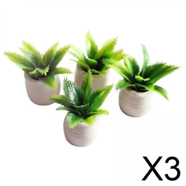 Accessories for miniature dolls Set of green pot plants for garden decorations in scale 1/12