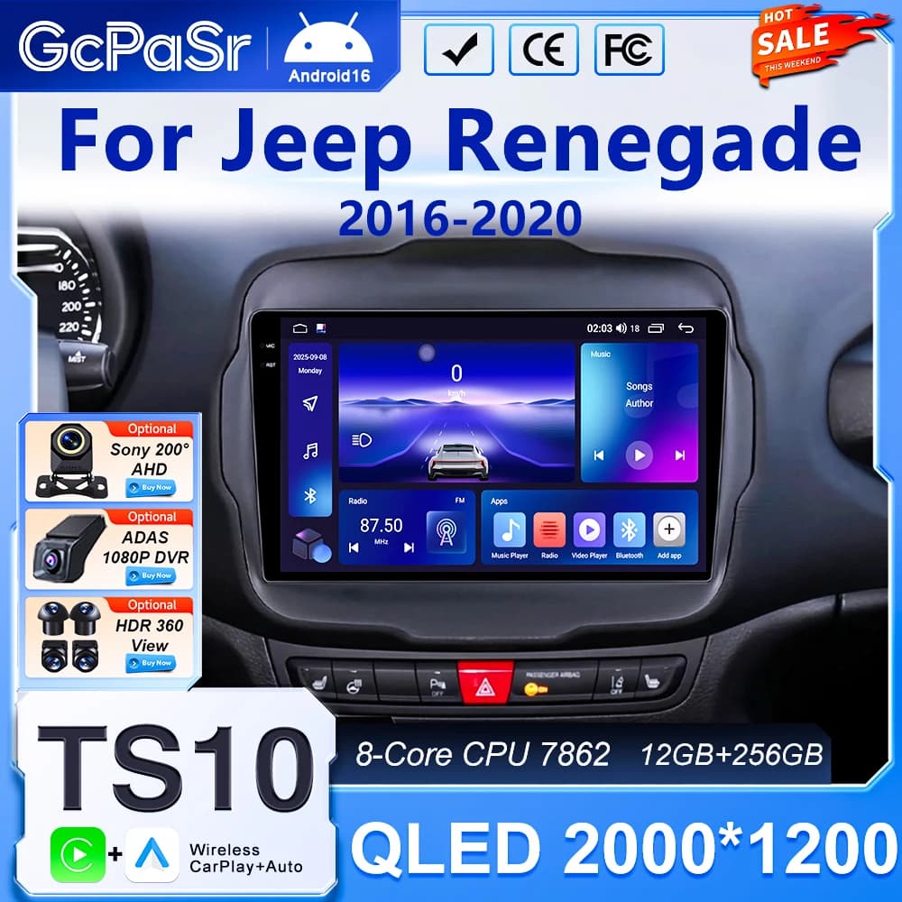 Android Auto For Jeep Renegade 2016 - 2020 QLED Screen Car Radio Multimedia Player GPS Navigation CarPlay Stereo 2 Din Bluetooth