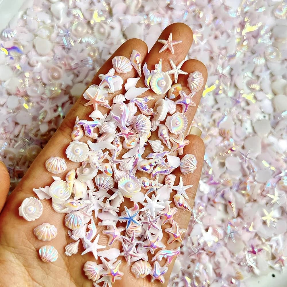 50 pz Mix Estivo Strass per Unghie Tema Spiaggia Conchiglie e Stelle Marine Decorazioni per Manicure Gemme Rosa Oceano Forniture per Unghie con Fondo Piatto