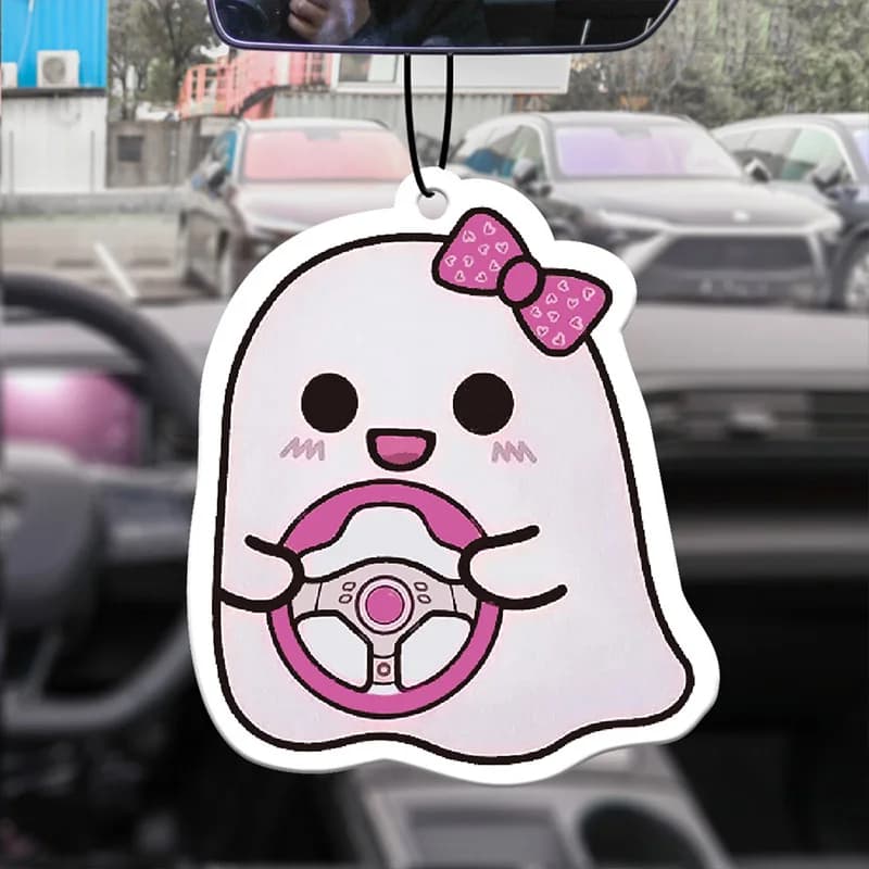 Auto aromatherapy perfume deodorant for environments animation Japanese cartoon mirror retrovisore pendant fragrance toilette pink ghost air outlet