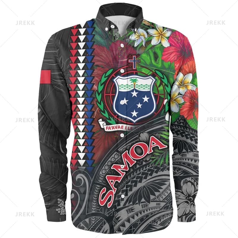 Camicie a maniche lunghe con stampa bandiera Samoa americane Harajuku 3D di piccole dimensioni per uomo Samoa modelli etnici camicetta con risvolto grafico abbigliamento