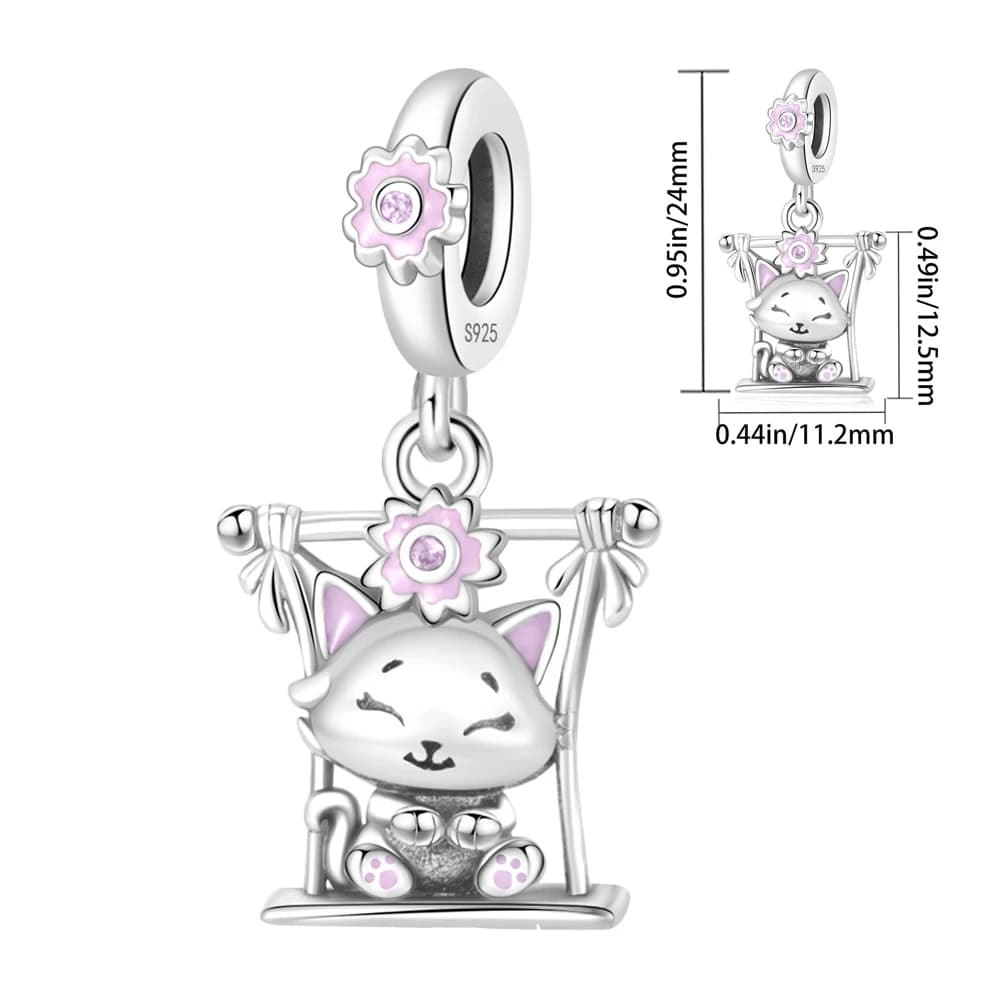 2025 Cute Kitten Silver Plated Dangle Charm Fit Original Pan Bracelet for Women Fashion Jewelry Making New Arrival