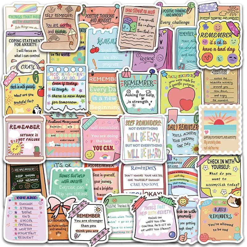 50PCS Colorful Cartoon Mental Health Stickers Decoration Note Notebook Room Guitar Creativity Waterproof Vinyl Decal Toy