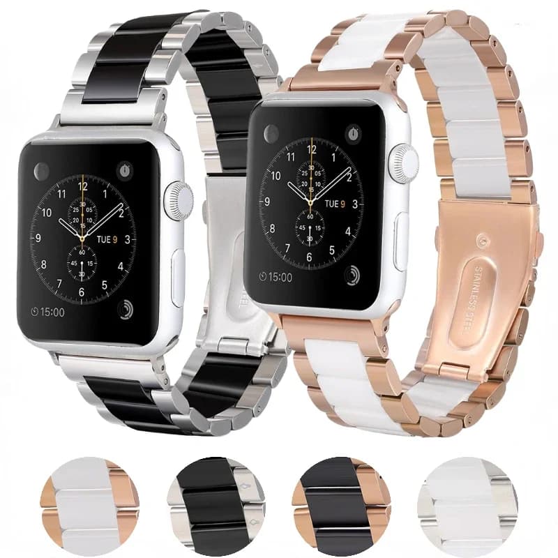 Metal Strap + Ceramic for Apple Watch Ultra 10 9 8 7 49mm 46mm 44mm 42mm 41mm 40mm Stainless Steel Bracelet 6 5 4 3 SE Band