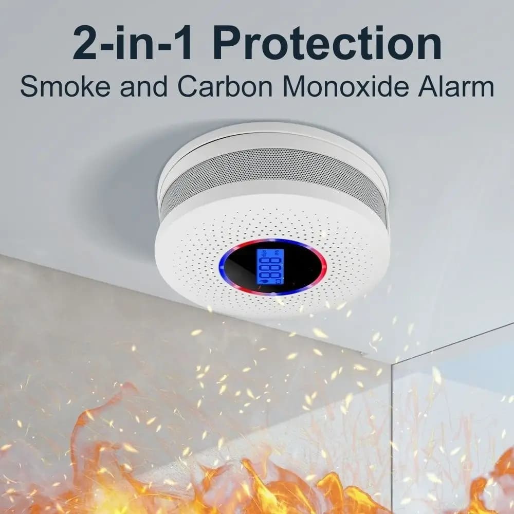 Allarme composto Rilevatore di monossido di carbonio 2 in 1 Display LCD portatile Allarme fumo Monitor CO wireless per la casa all'aperto