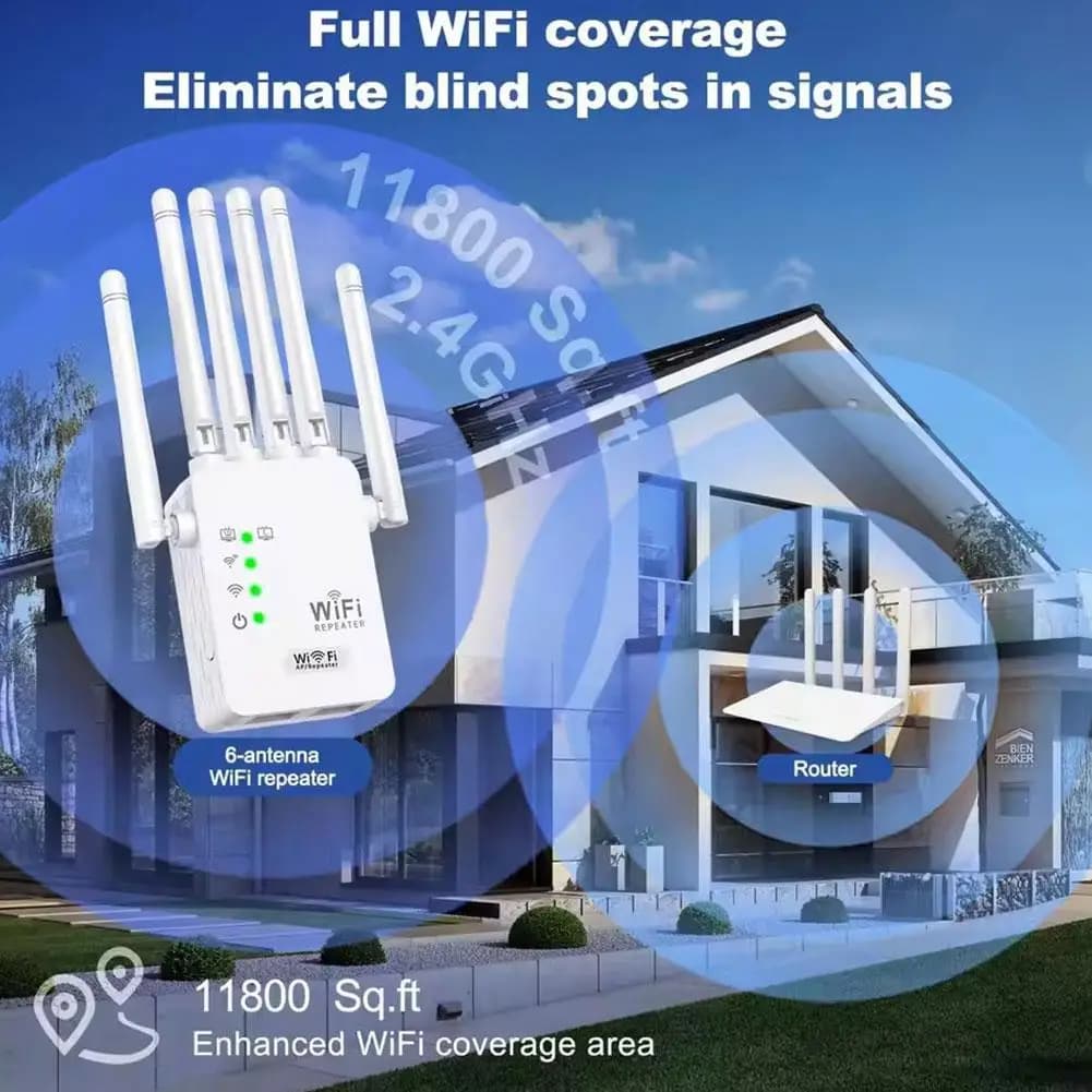 Extender WiFi Amplificatore di segnale WIFI 6 antenne Potente ripetitore di segnale Penetrazione 5.8GHz/2.4GHz Banda 1200Mbps Dual Home Wa P9D9
