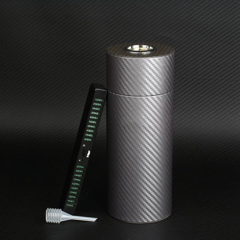 Portasigari in Fibra di Carbonio Rivestito in Legno di Cedro, Humidor da Viaggio, Tubo Rotondo Super con Umidificatore e Igrometro, Mini Scatola per Sigari