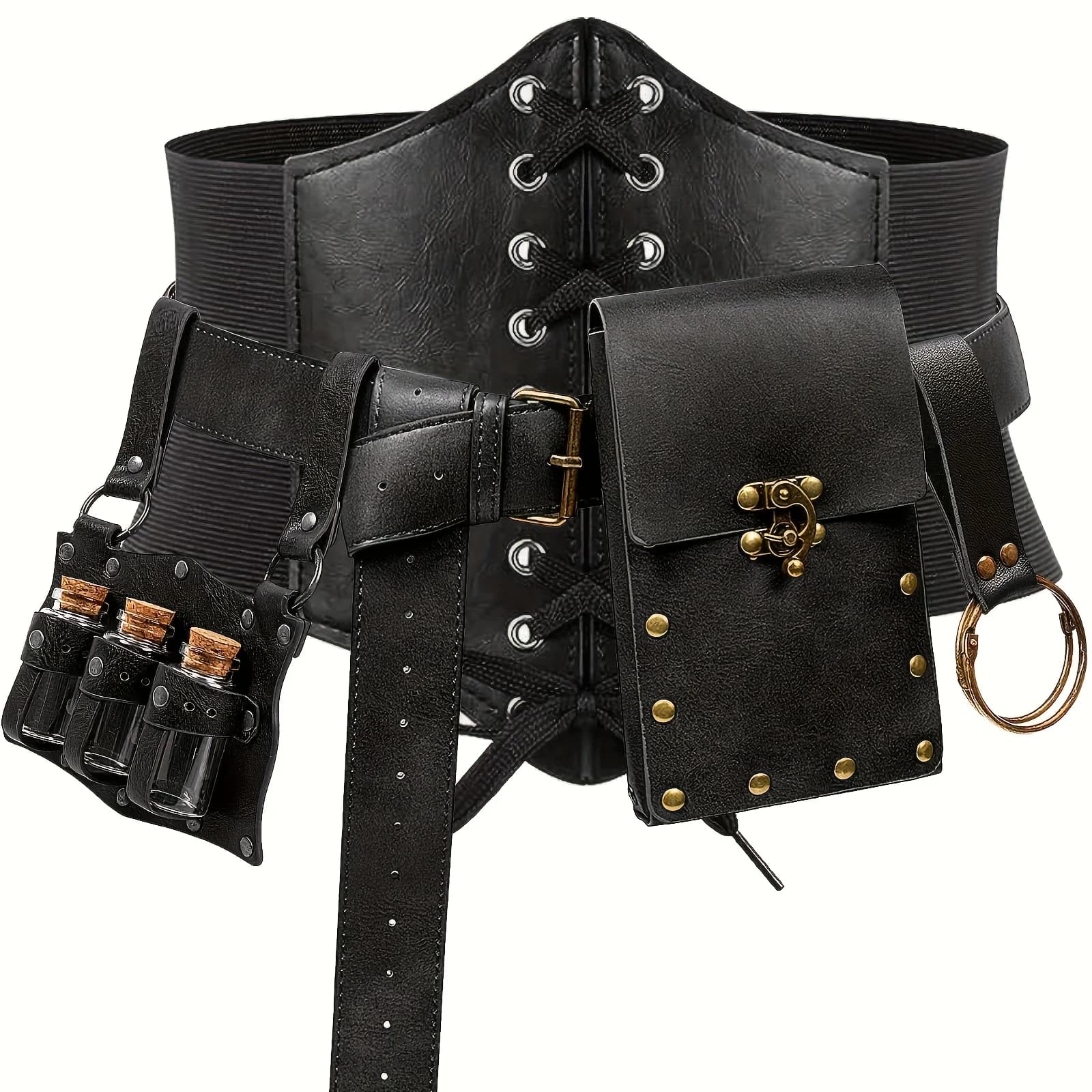 5 pezzi costume rinascimentale cintura borsa corsetto bottiglia di pozione vilas spada rana gancio festival medievale gioco di ruolo accessori di Halloween