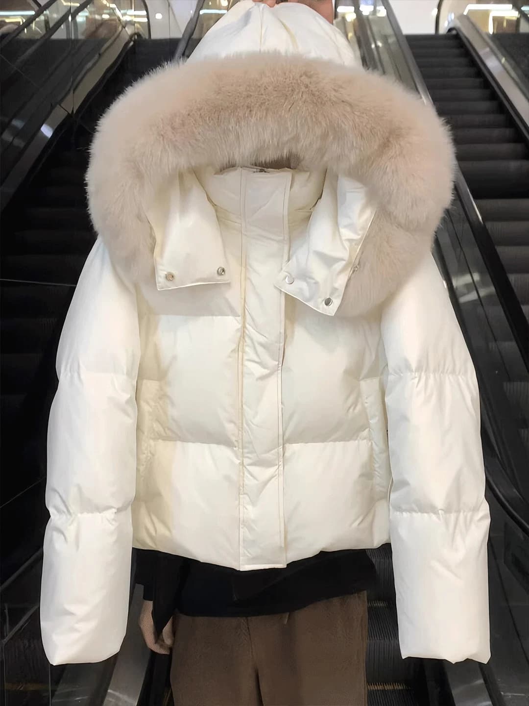 Stylish White Thickened Warm Cotton Jacket Short Quilted Winter Outerwear Korean Style Small Size Commute Loose Fit Zipper